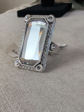 Lia Sophia Acropolis Statement Cocktail  Retired Mirror Crystal Silver Ring 9